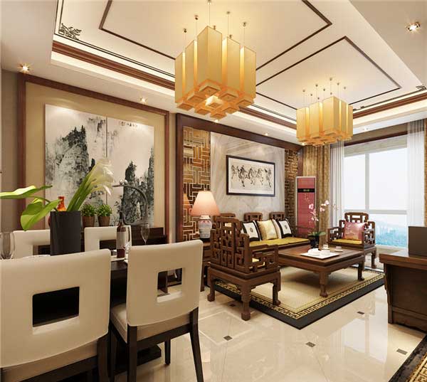 國(guó)仕山139平米三室兩廳兩衛(wèi)中式效果圖