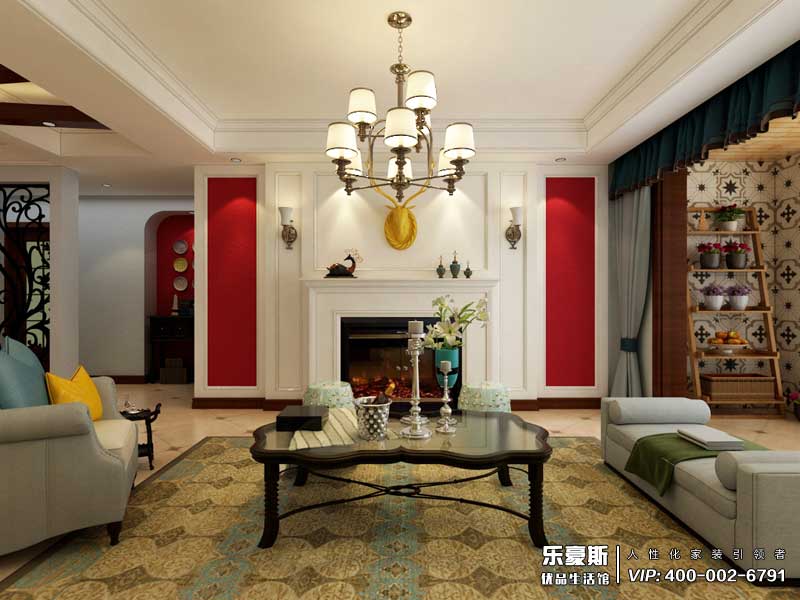 國(guó)際城148平米三室兩廳美式田園風(fēng)格裝修效果圖