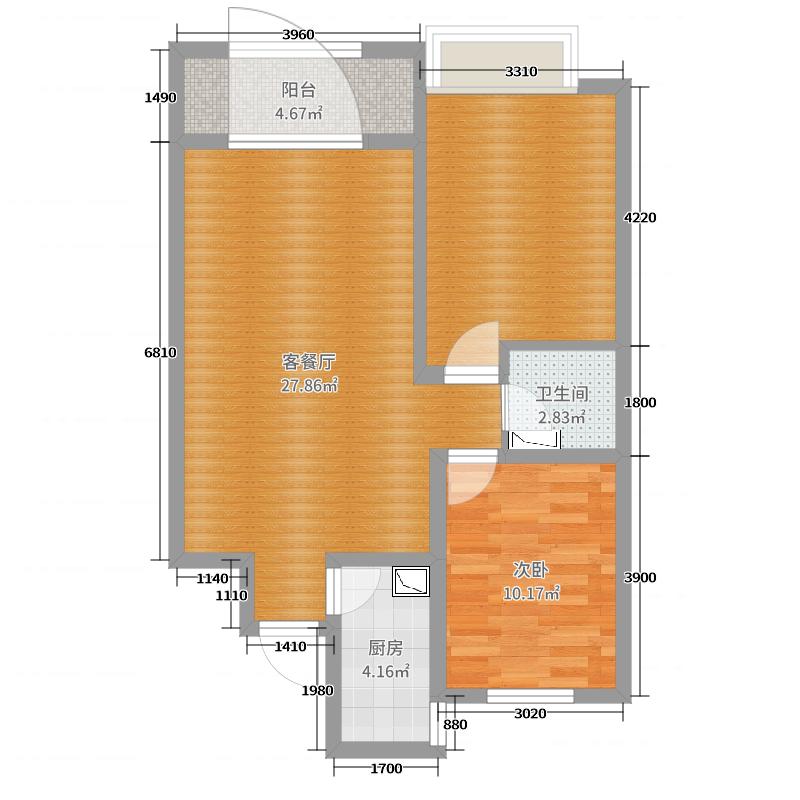 潤德天悅城1室2廳1衛(wèi)1廚78㎡戶型圖