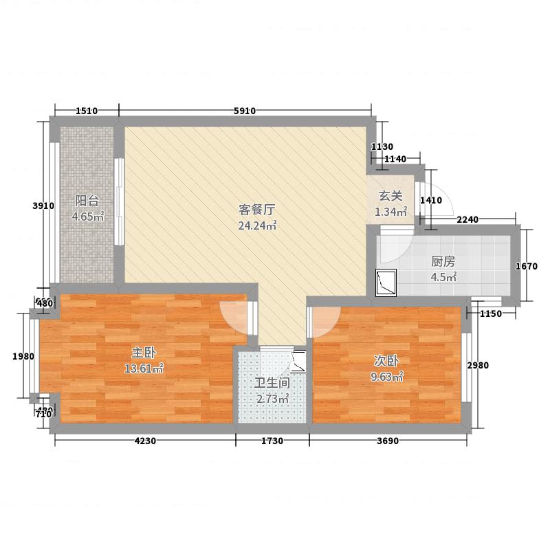 潤德天悅城2室2廳1衛(wèi)1廚85㎡戶型圖