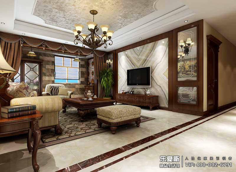 東勝紫御府168平米美式鄉(xiāng)村風格裝修效果圖