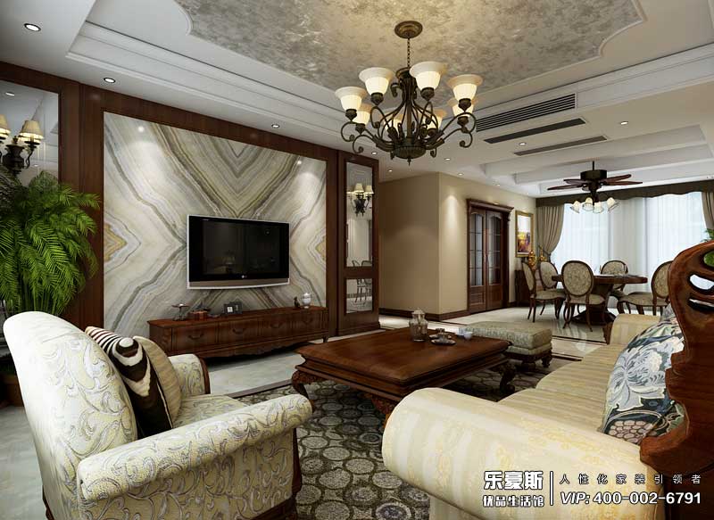 東勝紫御府168平米美式鄉(xiāng)村風格裝修效果圖