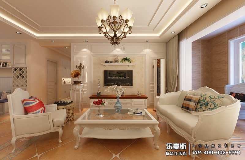 東勝紫御府118平米美式風(fēng)格裝修效果圖