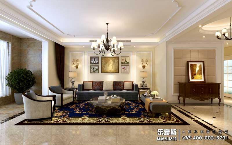 瀚唐三期三室兩廳美式風格裝修效果圖