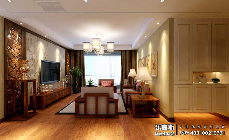 奧北公園三室新中式風(fēng)格裝修效果圖