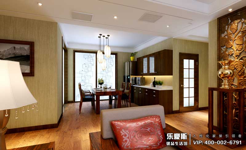 奧北公園三室新中式風(fēng)格裝修效果圖