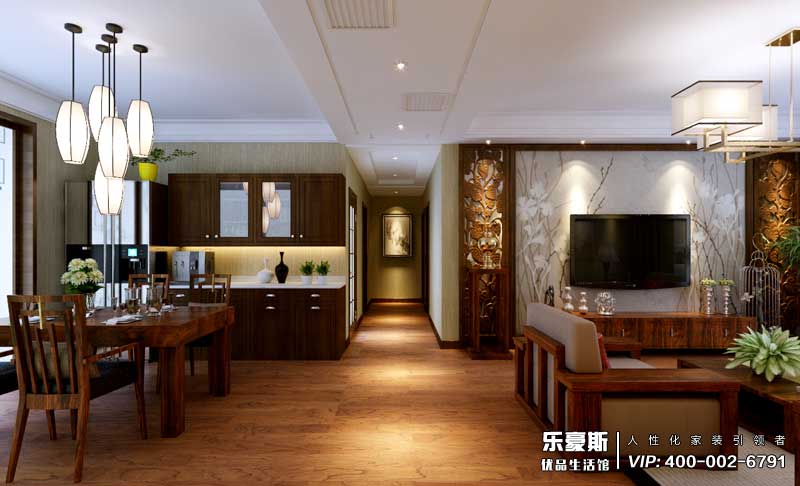 奧北公園三室新中式風(fēng)格裝修效果圖