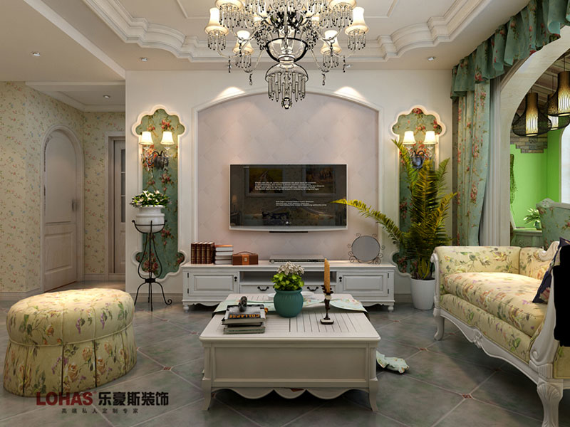 國際城90平兩室兩廳田園風(fēng)格裝修效果圖