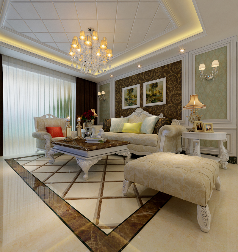 盛邦二期139平米三室兩廳簡歐風(fēng)格