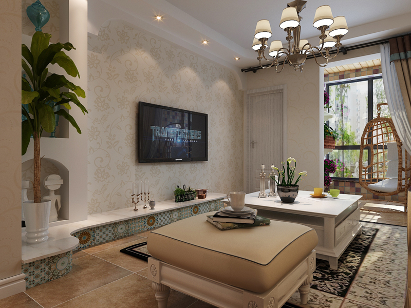 弘石灣小區(qū)98平米田園風(fēng)格