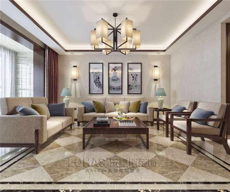 匯景花園110平米三室新中式風(fēng)格裝修效果圖