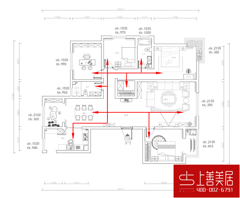綠朗時(shí)光170平四室兩廳簡歐風(fēng)格裝修效果圖