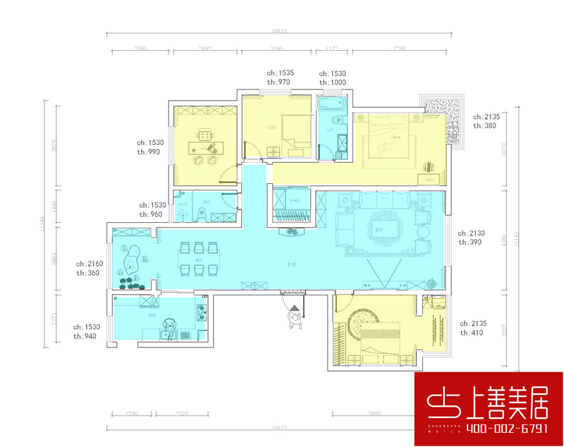 綠朗時(shí)光170平四室兩廳簡歐風(fēng)格裝修效果圖
