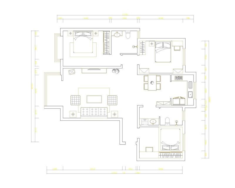 城南春天139平三室兩廳簡(jiǎn)約美式風(fēng)格裝修效果圖