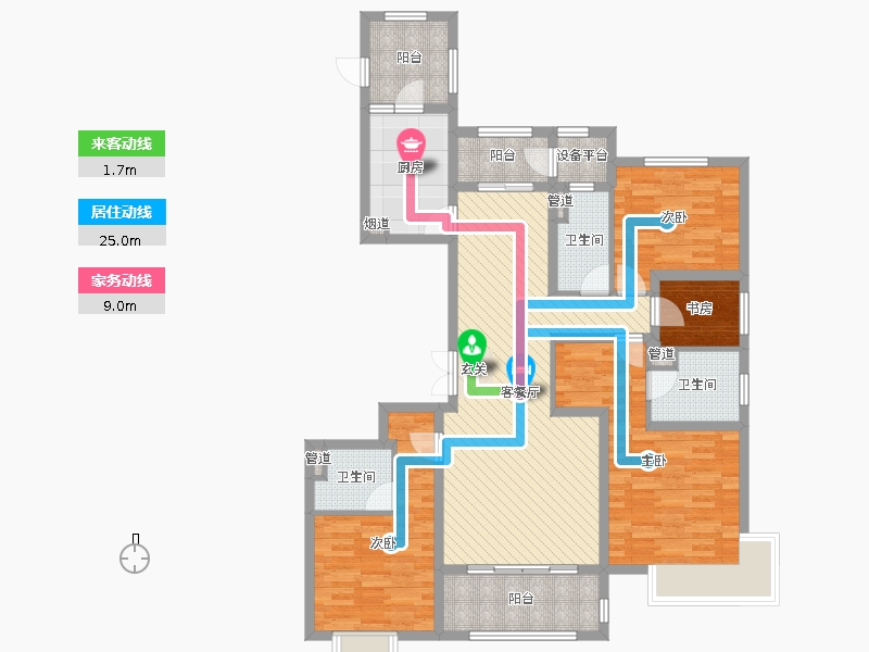 中冶德賢公館4室2廳3衛(wèi)1廚164.00㎡戶型動靜線圖