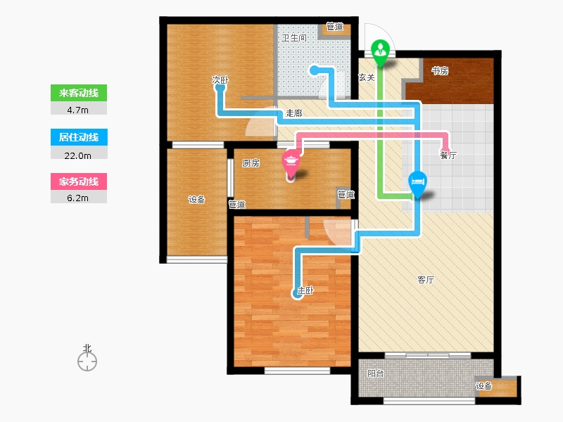 林蔭大院2室1廳1衛(wèi)1廚93.00㎡動線圖