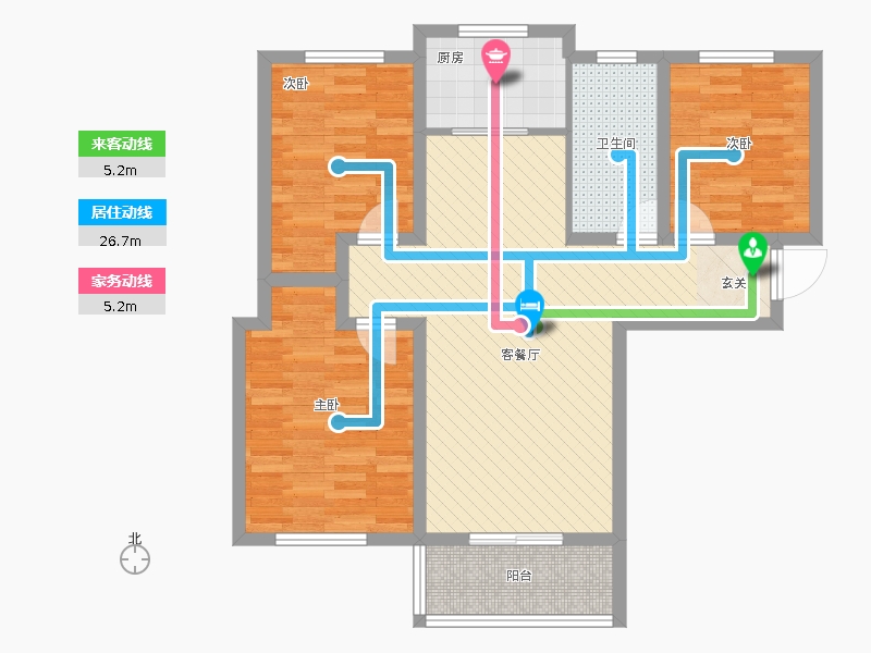 林蔭大院3室1廳1衛(wèi)1廚118.00㎡動線圖