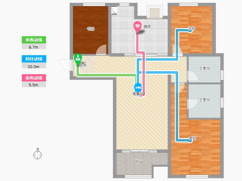 林蔭大院3室2廳2衛(wèi)1廚136.00㎡動(dòng)線圖