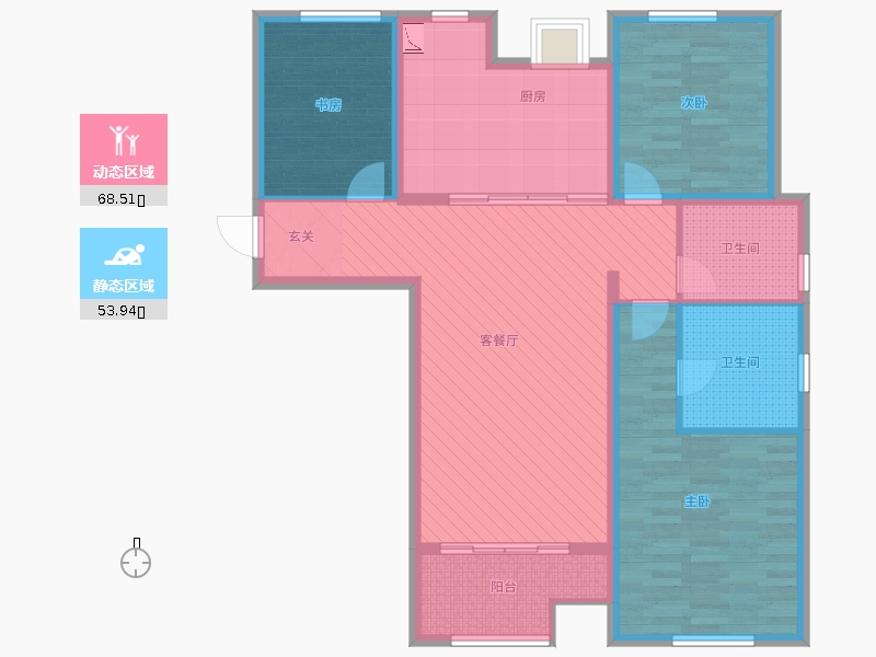 林蔭大院3室2廳2衛(wèi)1廚136.00㎡動(dòng)靜分區(qū)圖