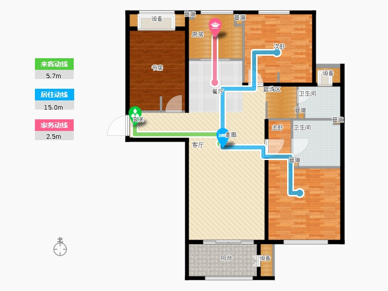 林蔭大院3室1廳2衛(wèi)1廚137.00㎡動(dòng)線圖