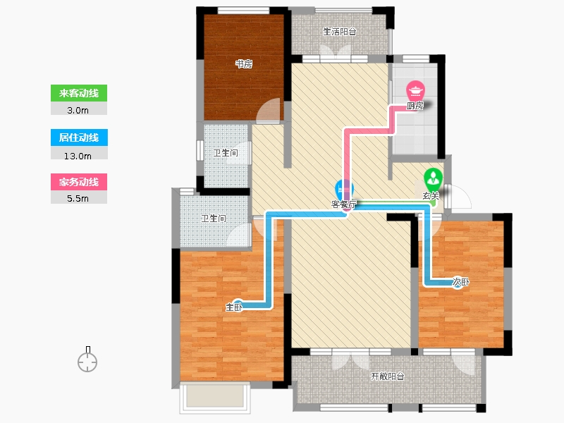 阿爾卡迪亞榮盛城3室2廳2衛(wèi)1廚142.00㎡動(dòng)線圖