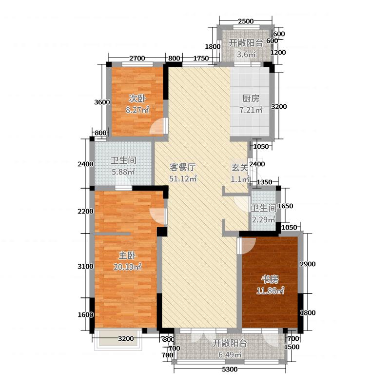 【戶型解析】阿爾卡迪亞榮盛城3室2廳2衛(wèi)1廚144.00㎡