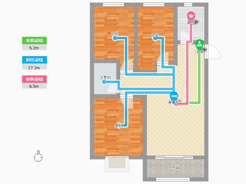 漢嘉海語城3室2廳1衛(wèi)1廚106.00㎡動(dòng)線圖
