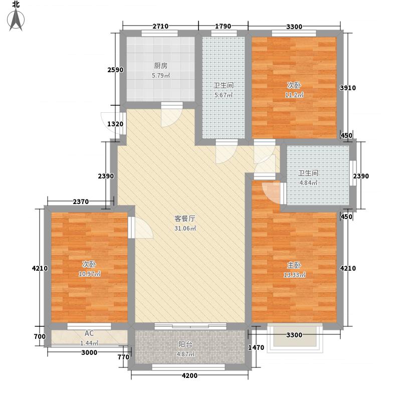 漢嘉海語城3室1廳2衛(wèi)1廚129.00㎡戶型圖