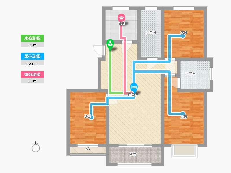 漢嘉海語城3室1廳2衛(wèi)1廚129.00㎡動線圖