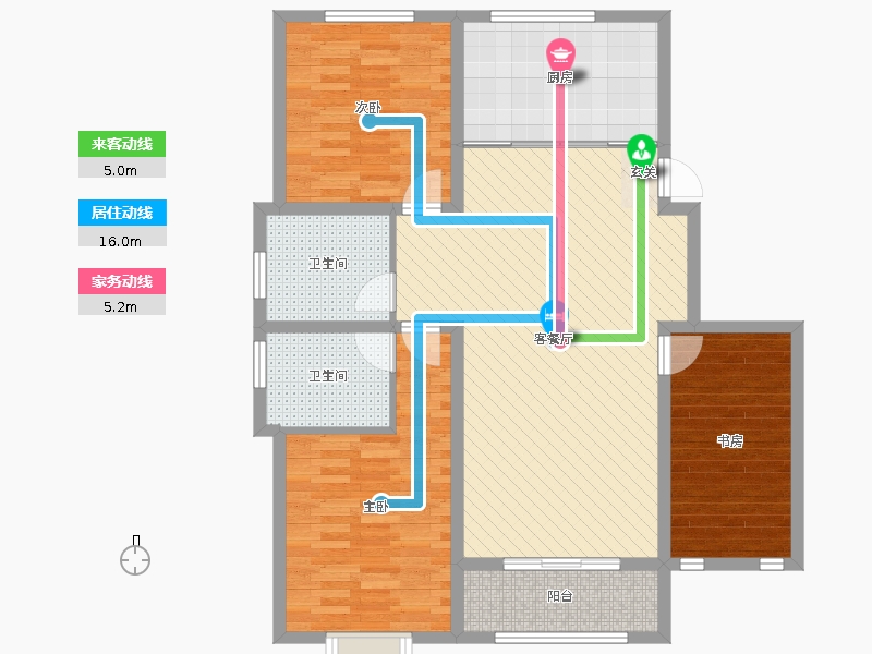 漢嘉海語(yǔ)城3室2廳2衛(wèi)1廚135.00㎡動(dòng)線圖