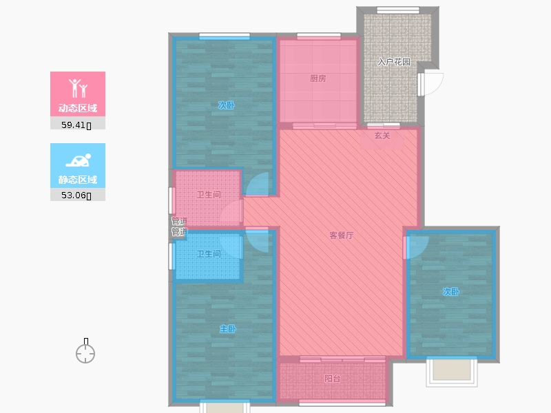 漢嘉海語城3室2廳2衛(wèi)1廚146.00㎡動(dòng)靜分區(qū)圖