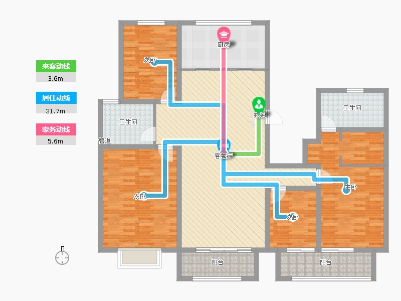 漢嘉海語(yǔ)城4室2廳2衛(wèi)1廚206.00㎡動(dòng)線圖
