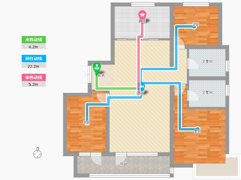 榮盛錦繡學(xué)府3室1廳2衛(wèi)1廚140.00㎡動(dòng)線圖