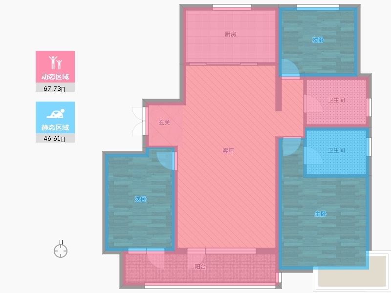 榮盛錦繡學(xué)府3室1廳2衛(wèi)1廚140.00㎡動(dòng)靜分區(qū)圖