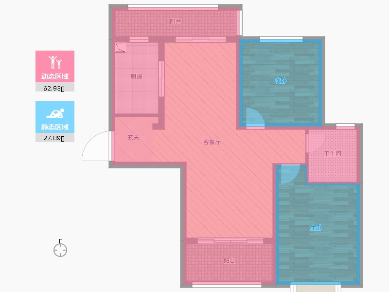 赫石府2室2廳1衛(wèi)1廚99.00㎡動(dòng)靜分區(qū)圖