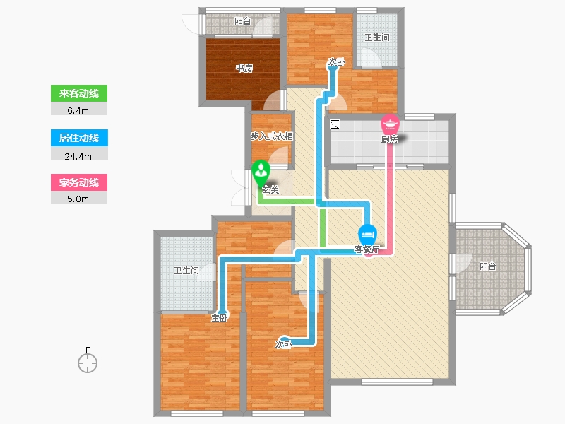 天山九峯4室2廳2衛(wèi)1廚175.00㎡動(dòng)線圖