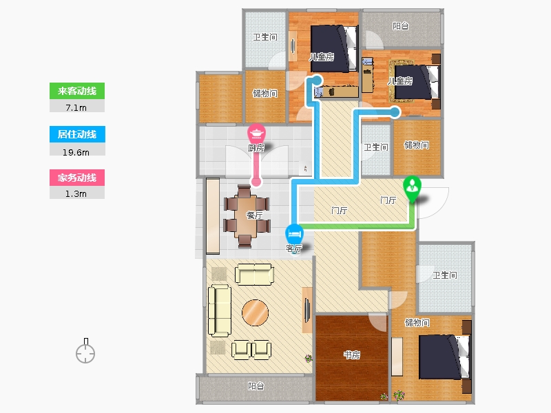 天山九峯3室1廳3衛(wèi)1廚212.00㎡動線圖