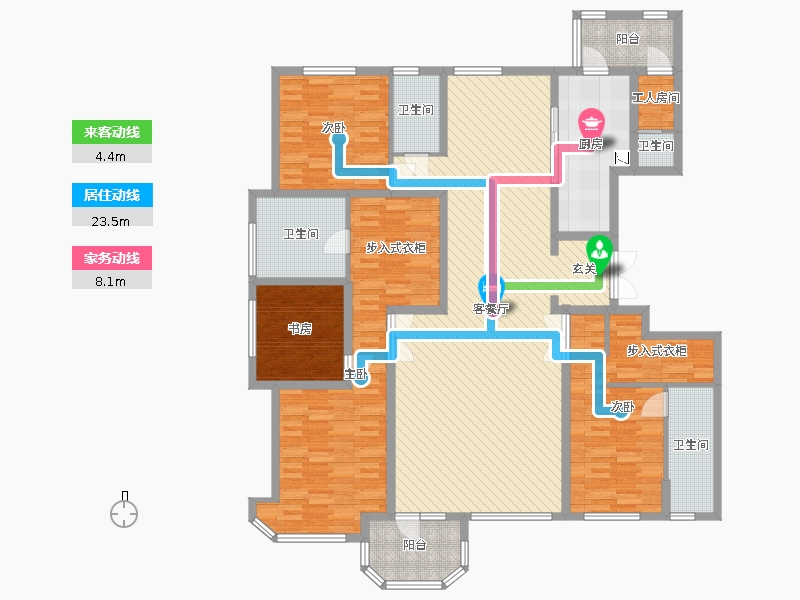 天山九峯4室2廳4衛(wèi)1廚213.00㎡動線圖