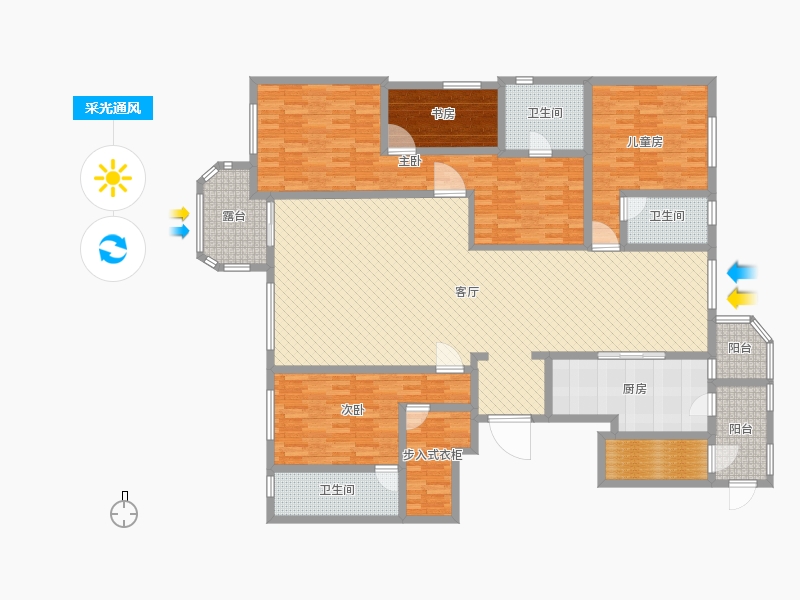 天山九峰4室1廳3衛(wèi)1廚251.00㎡采光通風(fēng)圖
