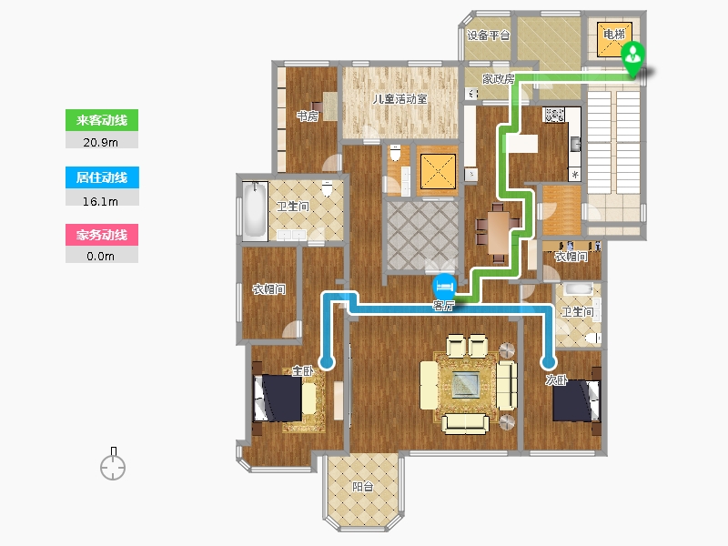 天山九峯3室1廳2衛(wèi)0廚375.00㎡動線圖