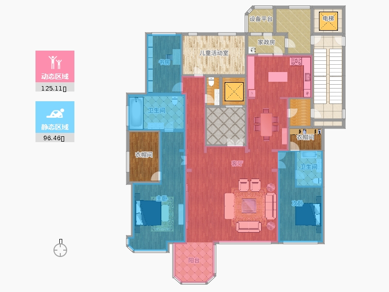 天山九峯3室1廳2衛(wèi)0廚375.00㎡動靜分區(qū)圖