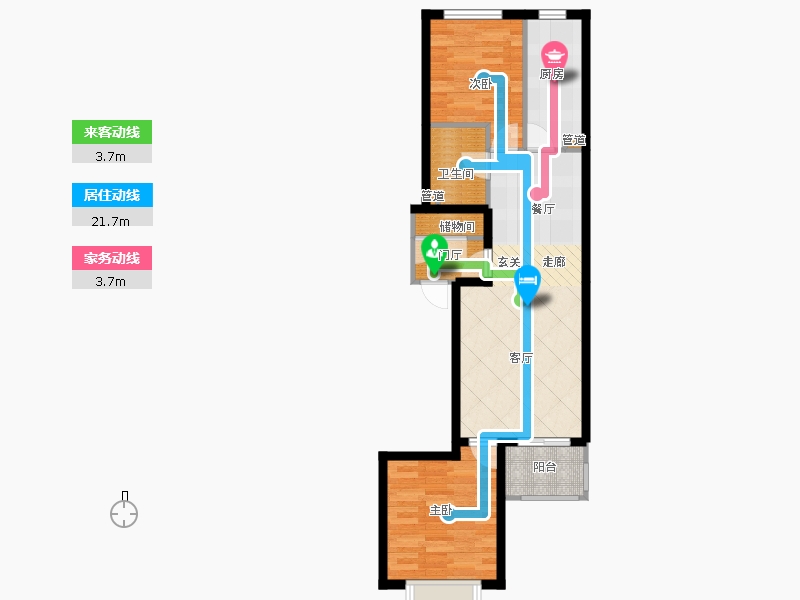 弘石灣2室0廳1衛(wèi)1廚88.00㎡動線圖