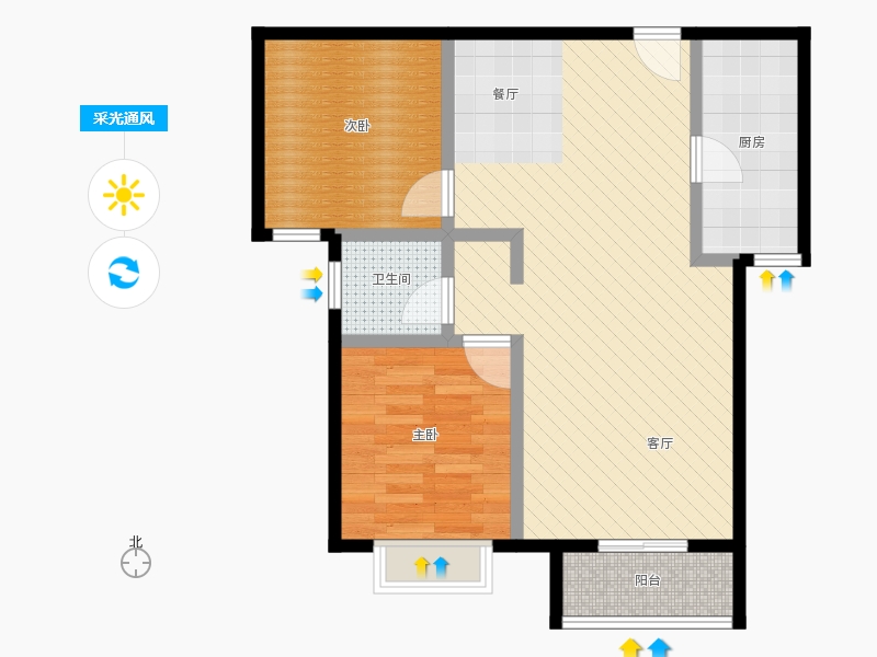 弘石灣2室2廳1衛(wèi)1廚88.00㎡采光通風(fēng)圖