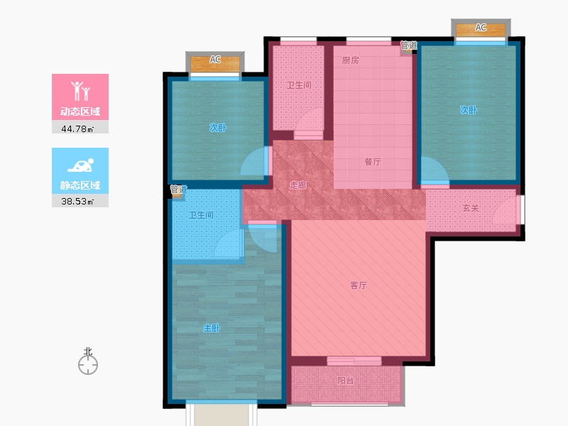 弘石灣3室2廳2衛(wèi)0廚107.00㎡動(dòng)靜分區(qū)圖