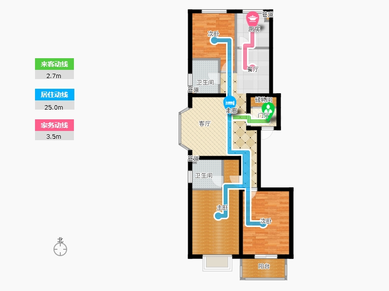 弘石灣3室2廳2衛(wèi)1廚123.00㎡動線圖