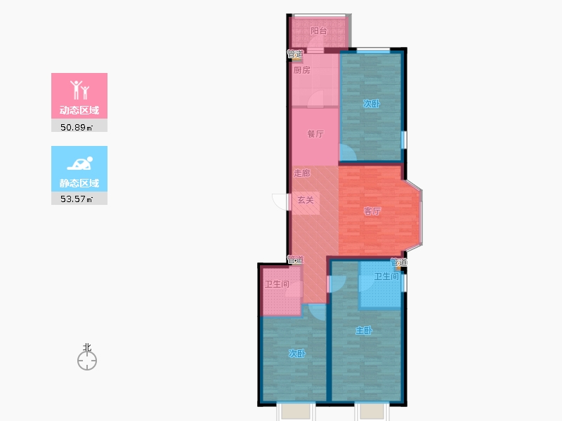 弘石灣3室0廳2衛(wèi)1廚132.00㎡動(dòng)靜分區(qū)圖