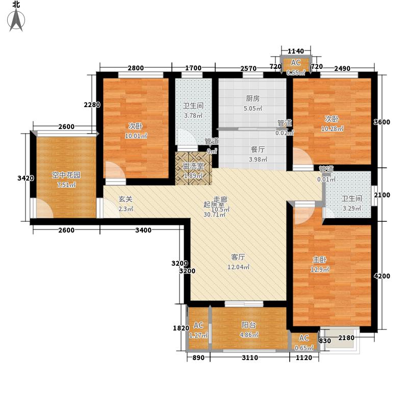 弘石灣3室2廳2衛(wèi)1廚132.00㎡戶型圖