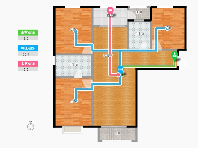 弘石灣3室2廳2衛(wèi)1廚138.00㎡動線圖