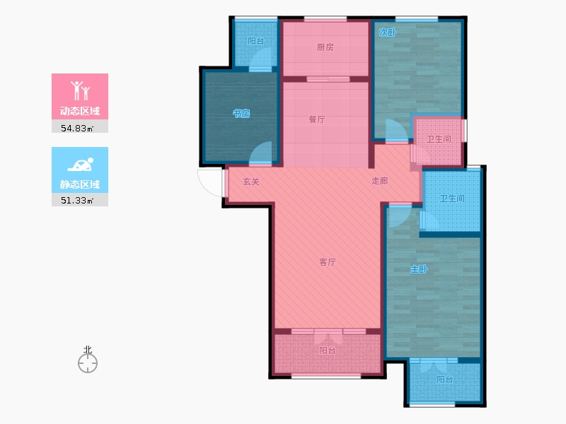 帝王國際3室0廳2衛(wèi)1廚133.00㎡動(dòng)靜分區(qū)圖