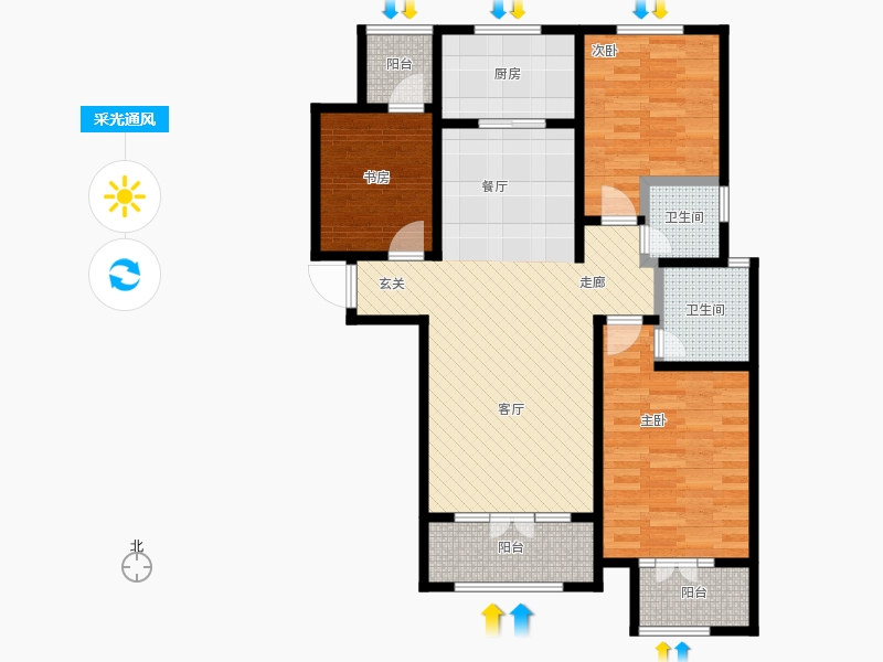 帝王國際3室0廳2衛(wèi)1廚133.00㎡采光通風(fēng)圖